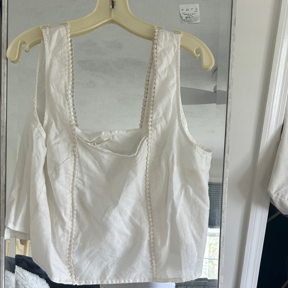 Marine Layer Cream Cotton Tank with Lace Trim